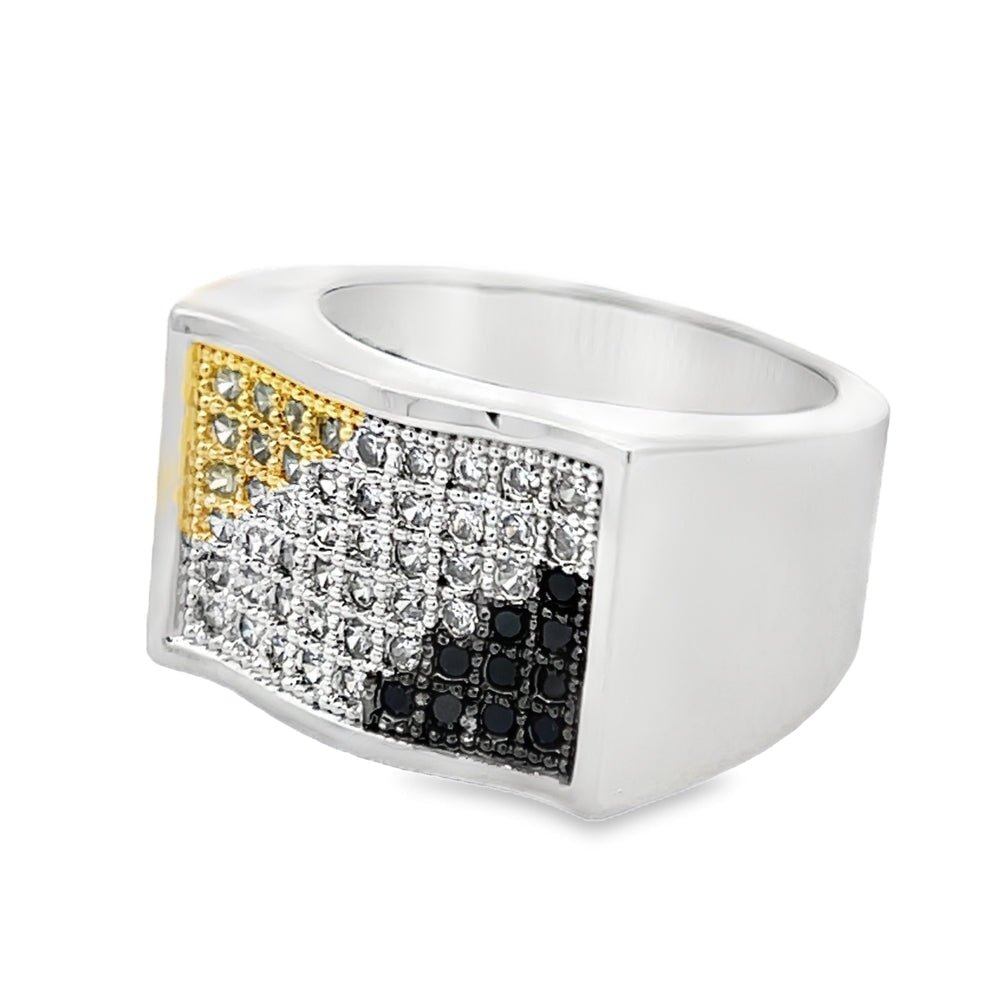 Waves Yellow & Black & White CZ Ring .925 Sterling Silver 8 HipHopBling