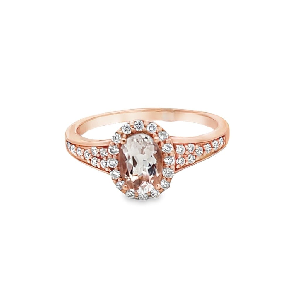 Womens 14K Rose Gold Oval Cut Morganite Diamond Solitaire Ring HipHopBling