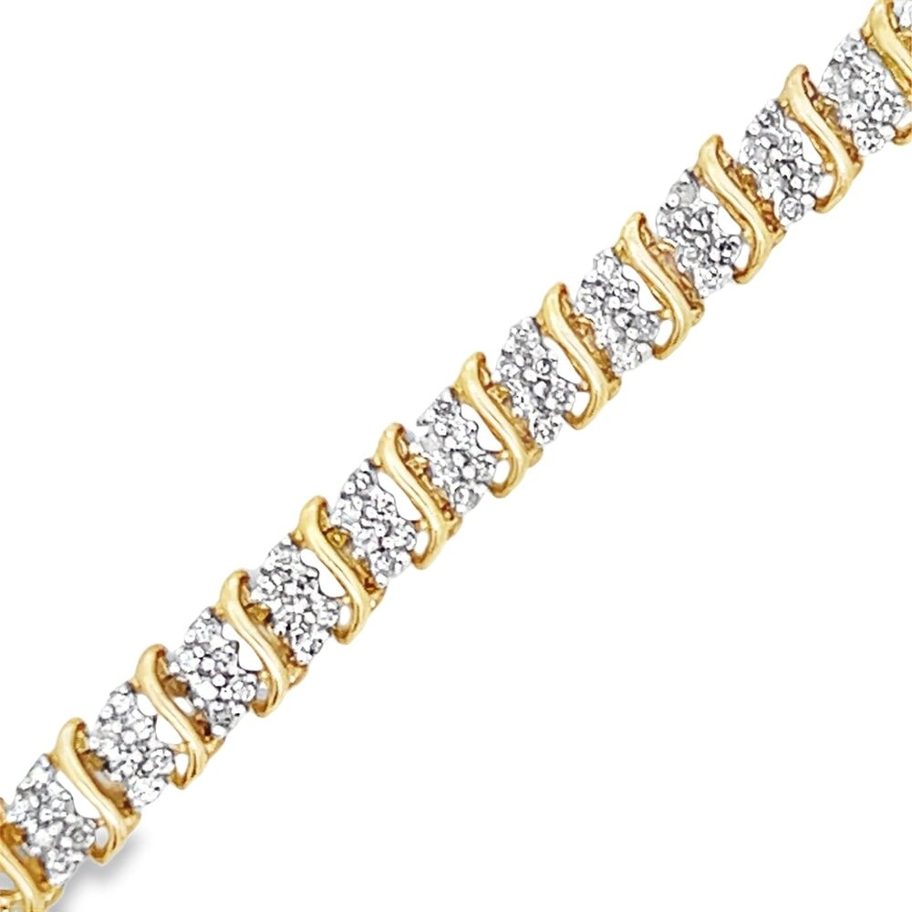 Womens S Link 3 Row 2.00cttw Diamond Tennis Bracelet 10K Yellow Gold HipHopBling