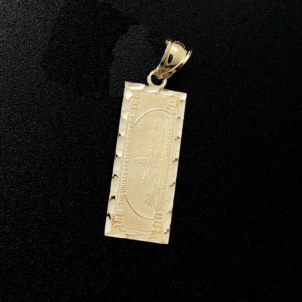 $100 Bill Small DC 10K Yellow Gold Pendant HipHopBling