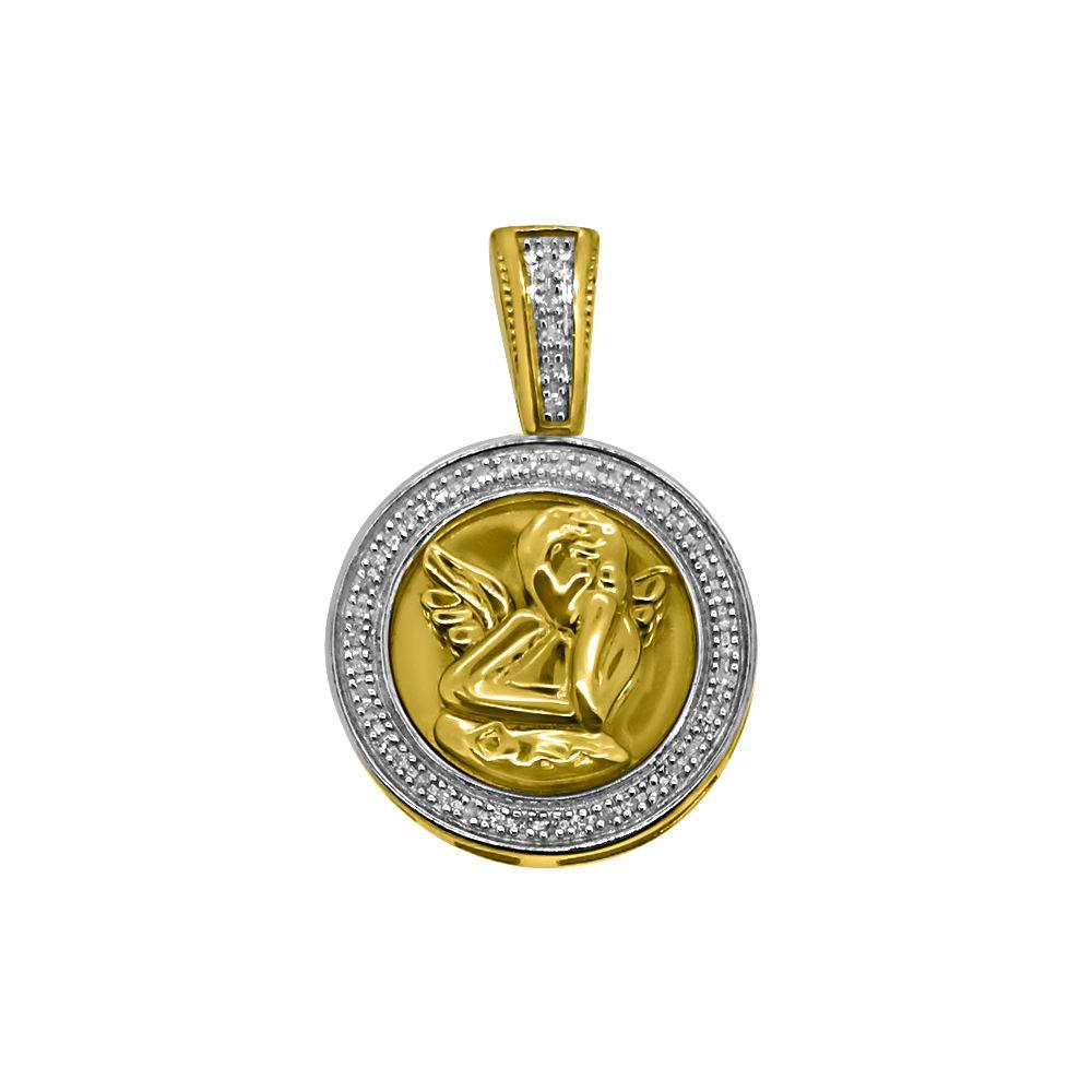 10K Gold .10cttw Diamond Cherub Angel Micro Medallion HipHopBling