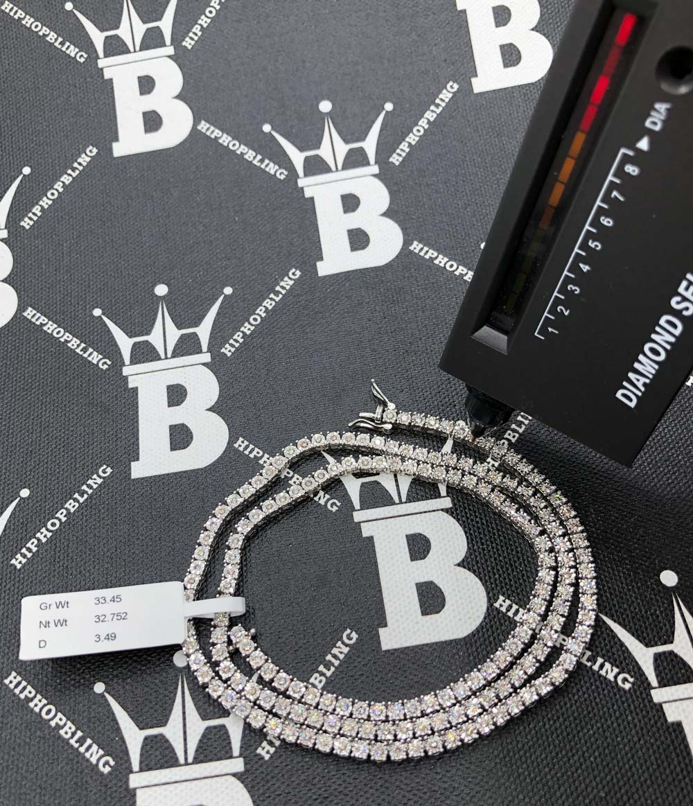 10K White Gold Diamond Tennis Chain 3MM Miracle Setting 18" HipHopBling