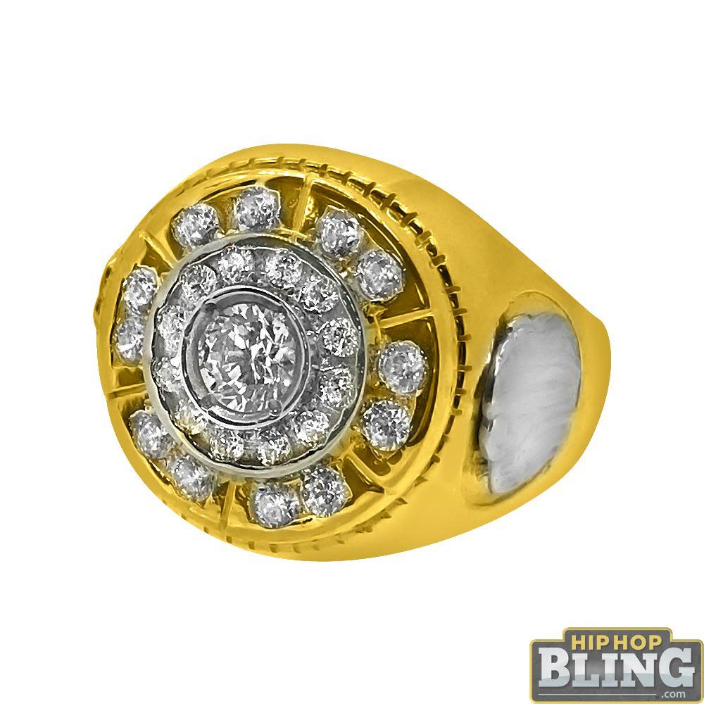 10k Yellow Gold CZ Ice Burst Mens Bling Ring 10 HipHopBling