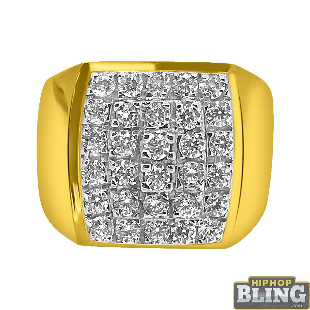 10K Yellow Gold CZ Mens Bold Bling Bling Ring 10 HipHopBling