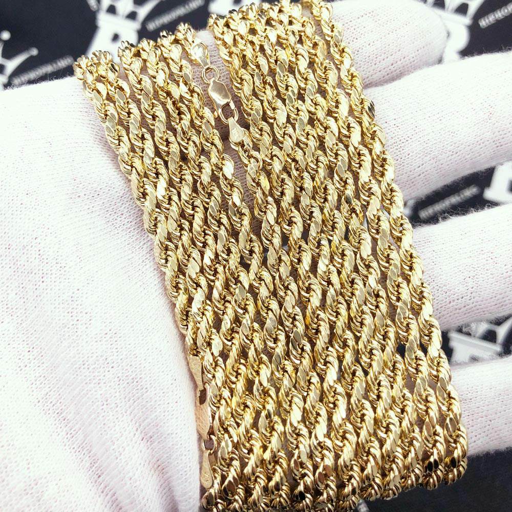 10K Yellow Gold Diamond Cut French Rope Chain Lightweight 4MM 16" HipHopBling