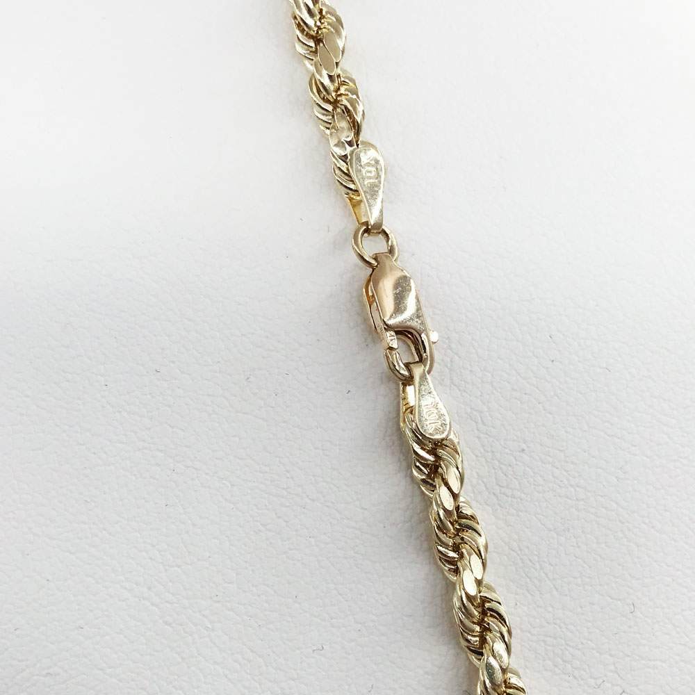 10K Yellow Gold Diamond Cut French Rope Chain Lightweight 4MM 16" HipHopBling