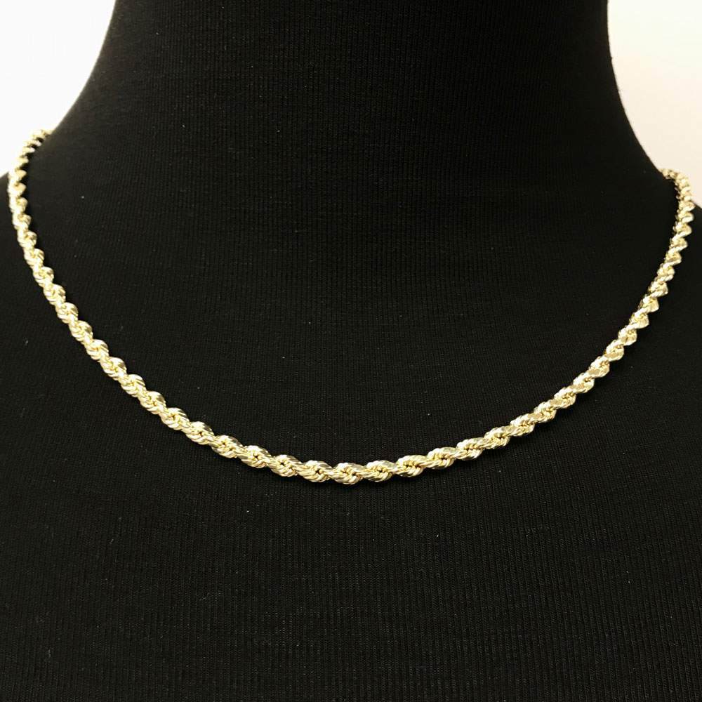 10K Yellow Gold Diamond Cut French Rope Chain Lightweight 4MM 16" HipHopBling