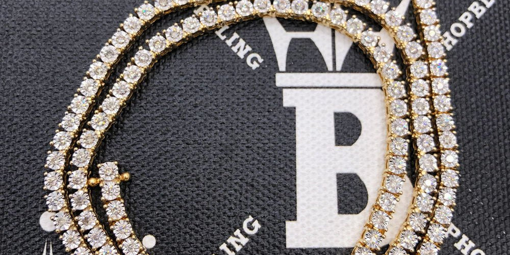10K Yellow Gold Diamond Tennis Chain 3MM Miracle Setting 18" HipHopBling