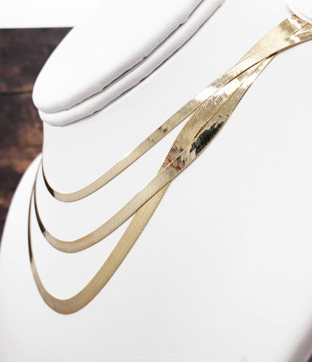 10K Yellow Gold Herringbone Chain 3MM 16" HipHopBling