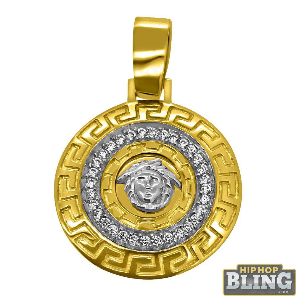 10K Yellow Gold Medusa Greek Border CZ Medallion HipHopBling