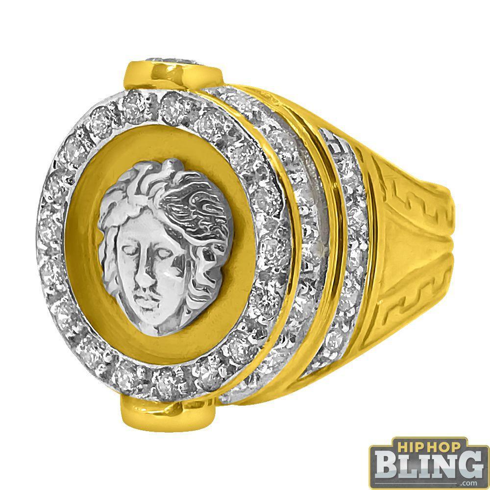 10K Yellow Gold Medusa Triple Decker CZ Ring 10 HipHopBling