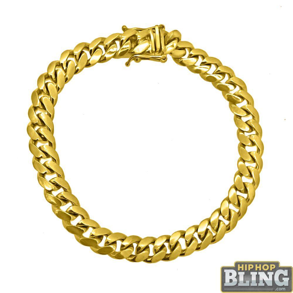 10K Yellow Gold Miami Cuban Bracelet 8MM HipHopBling