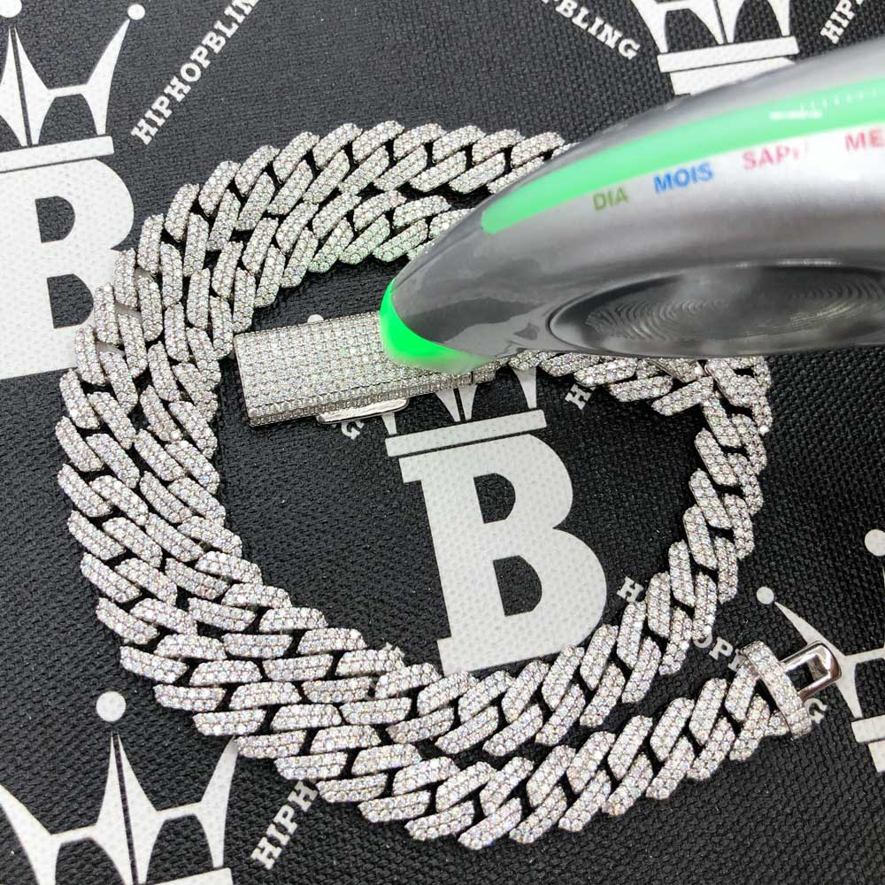 10MM Moissanite Iced Out Cuban Chain Sharp Link .925 Sterling Silver 18" HipHopBling