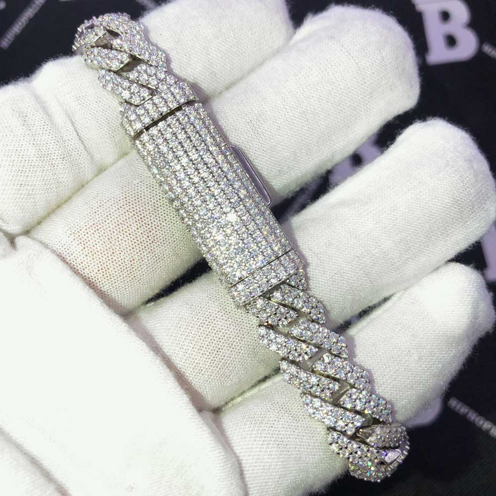 10MM Moissanite Iced Out Cuban Chain Sharp Link .925 Sterling Silver 18" HipHopBling