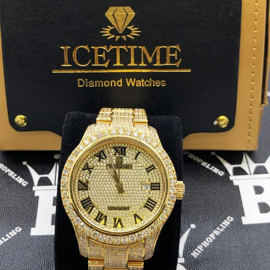 12.00 Carat Diamond Hip Hop Watch IceTime Yellow Gold HipHopBling