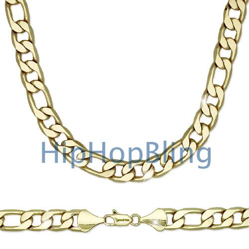 12mm Figaro 30 Inch Gold Plated Hip Hop Chain Necklace HipHopBling