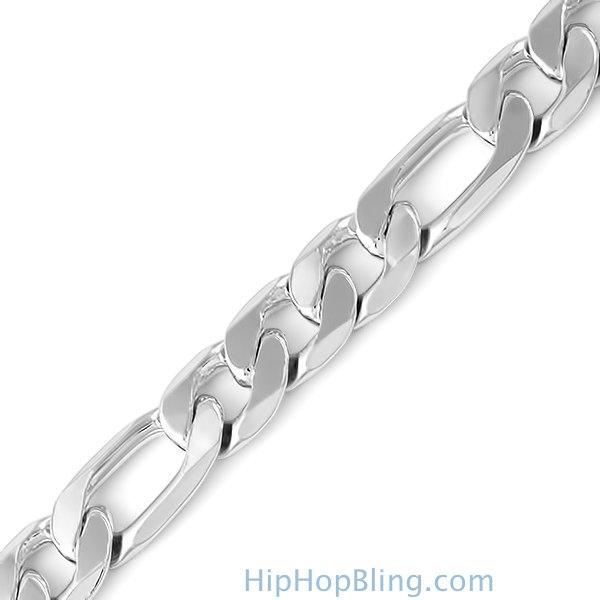 12MM Figaro Silver Plated Bracelet HipHopBling