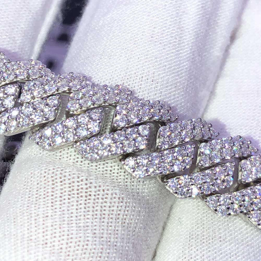12MM VVS Moissanite Iced Cuban Chain Sharp Link .925 Sterling Silver 7" Bracelet HipHopBling