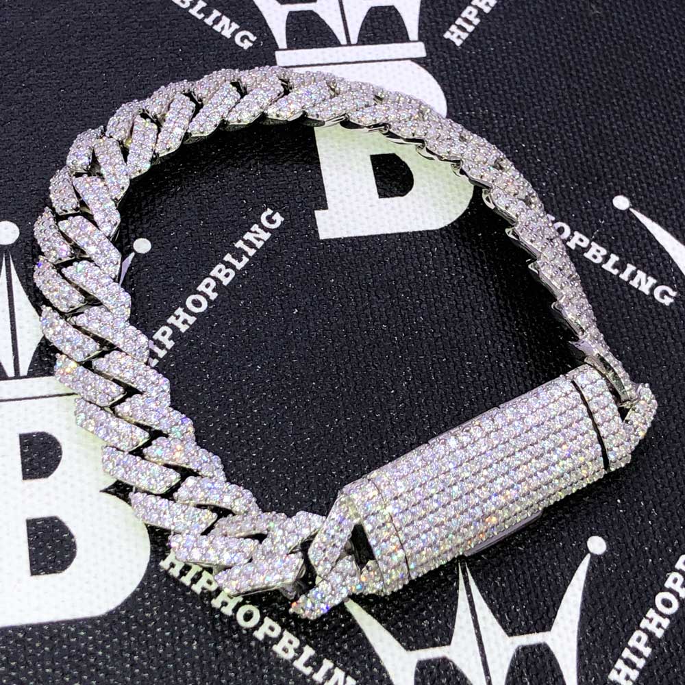 12MM VVS Moissanite Iced Cuban Chain Sharp Link .925 Sterling Silver 7" Bracelet HipHopBling