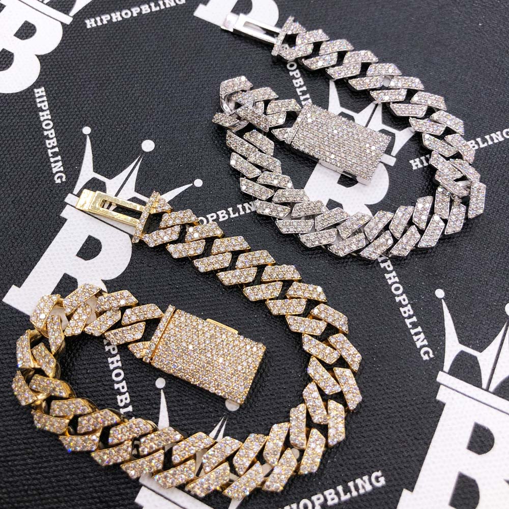 13MM Sharp Cuban Diamond Bracelet 11.05 Carats 10K Yellow / White Gold 10K Yellow Gold HipHopBling