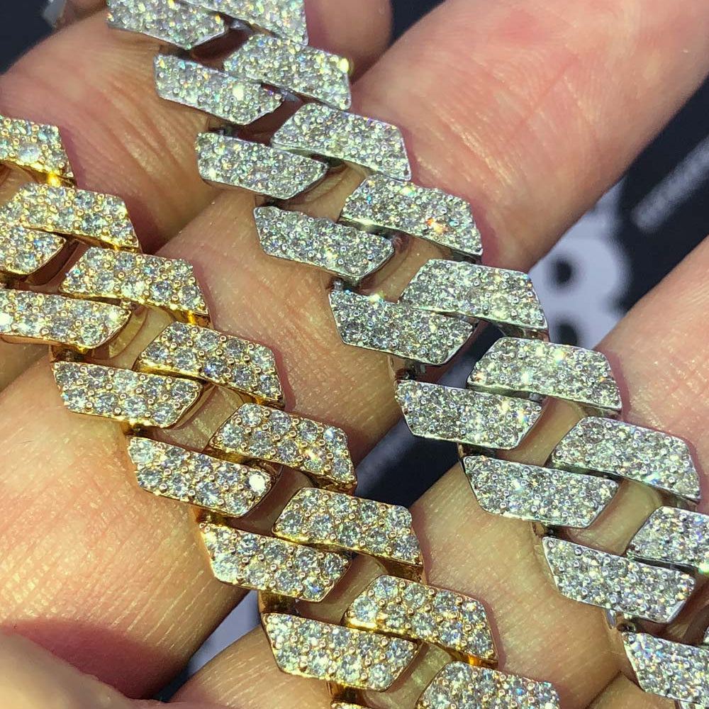 13MM Sharp Cuban Diamond Bracelet 11.05 Carats 10K Yellow / White Gold 10K Yellow Gold HipHopBling