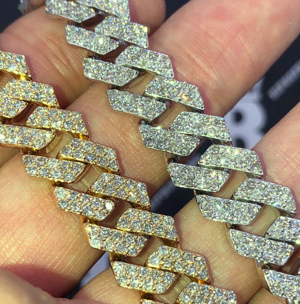 13MM Sharp Cuban Diamond Bracelet 11.05 Carats 10K Yellow / White Gold HipHopBling