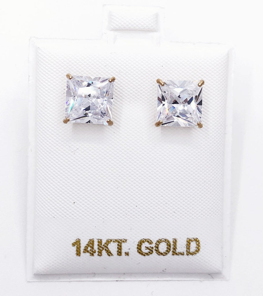 14K Gold Princess CZ Stud Earrings Bling Bling HipHopBling