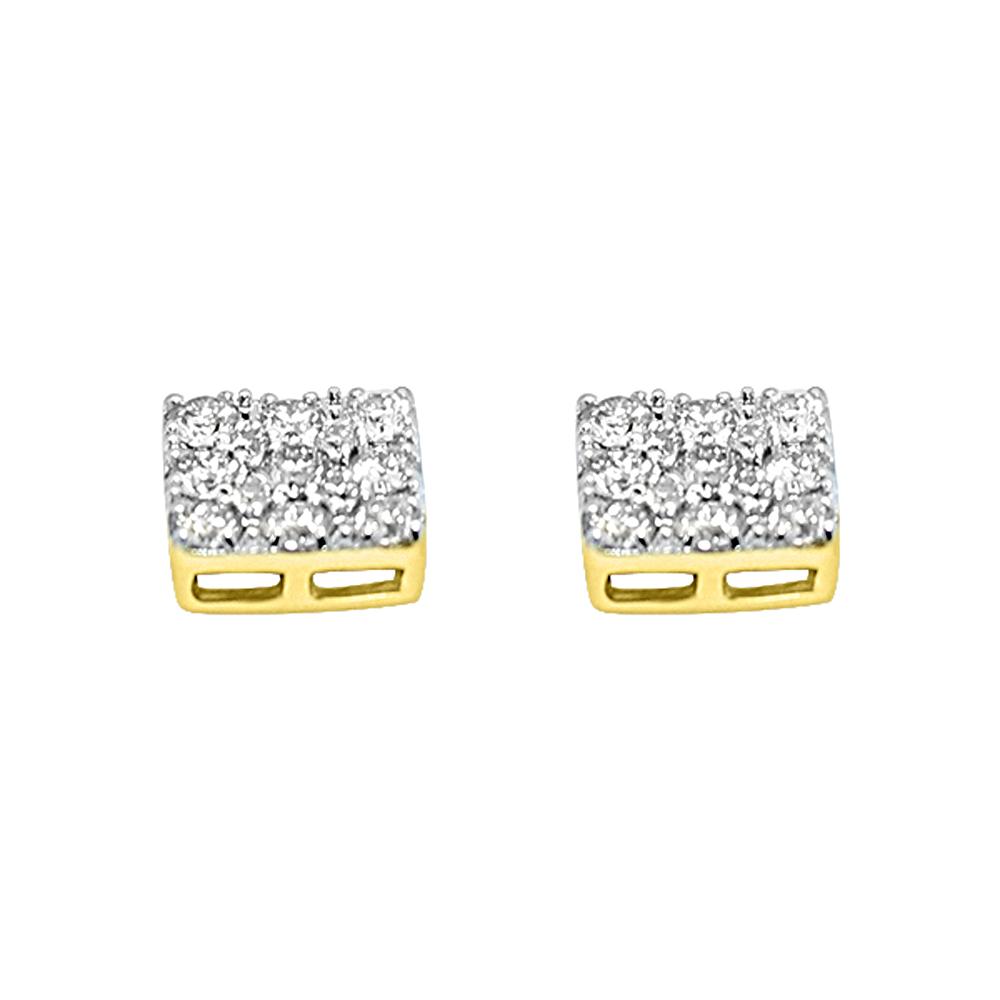 14K Yellow Gold 1.00 Carats Diamond Cluster Square Pave Earrings HipHopBling