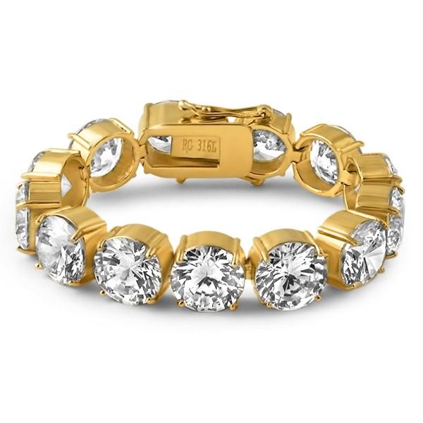 15MM 1 Row Tennis Bracelet Gold Steel Bling HipHopBling