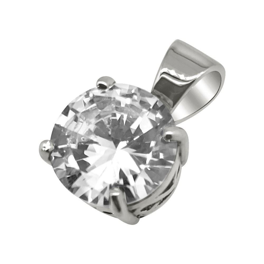 15MM CZ Solitaire Rhodium Bling Bling Pendant HipHopBling