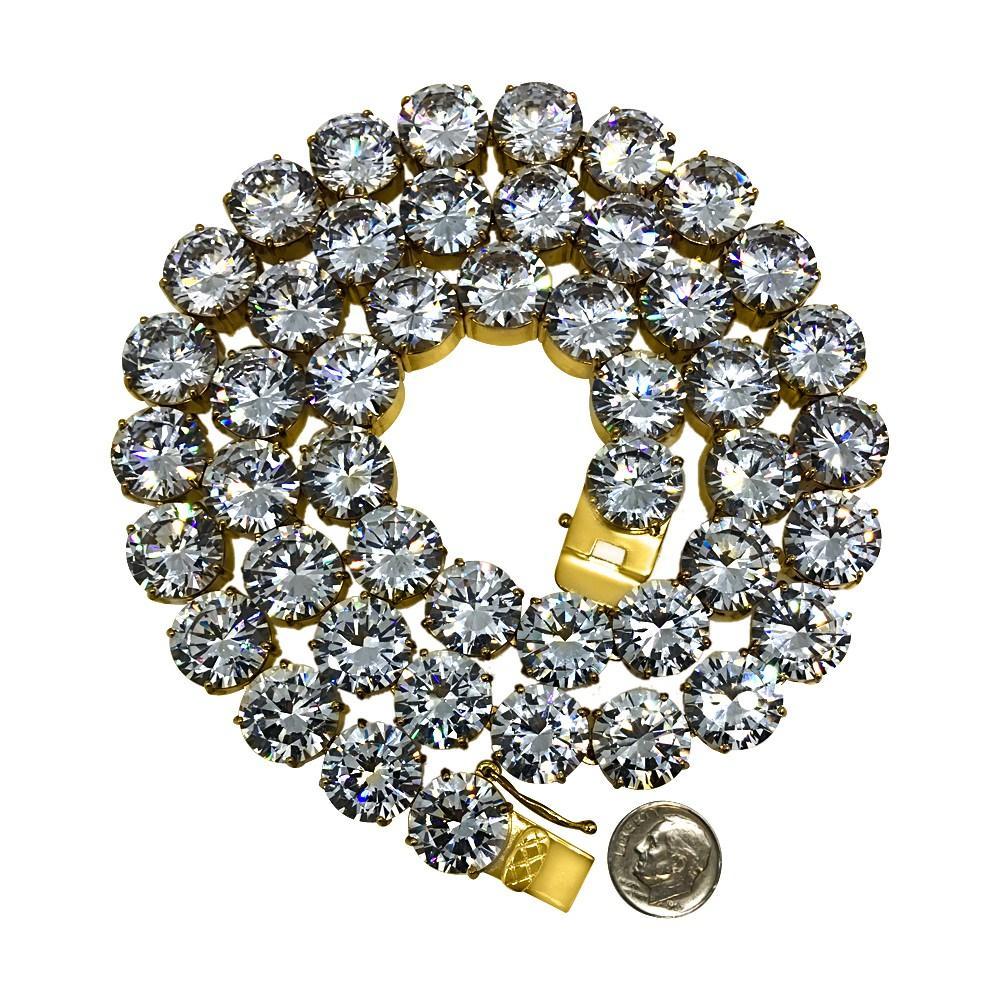 15MM Gold Steel CZ Bling Bling Tennis Chain 20" HipHopBling