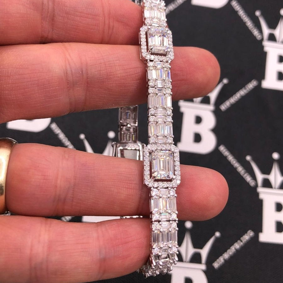 17.80 Carat Baguette Cluster Moissanite Bracelet Iced Out .925 Sterling Silver 8" Bracelet HipHopBling