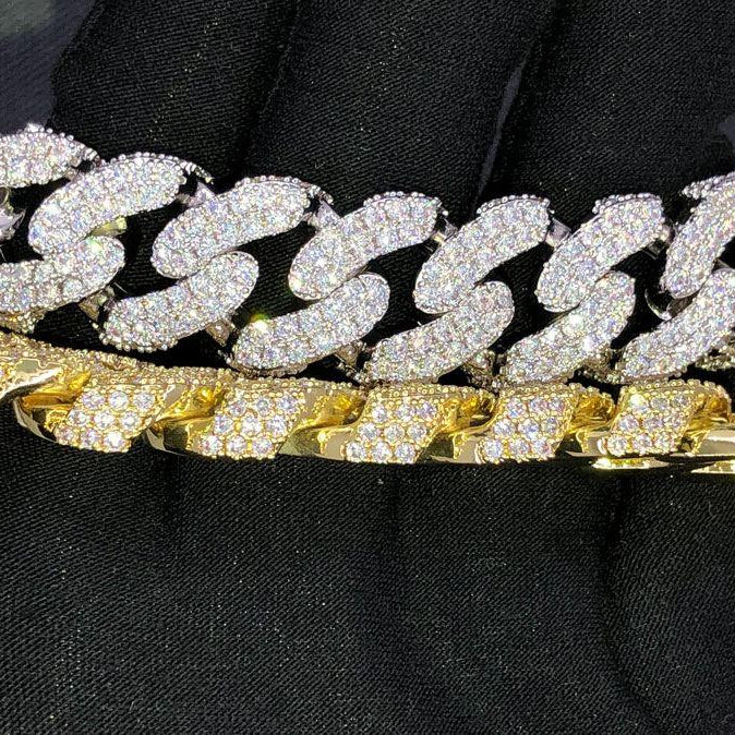 17MM 3D Cuban Link VVS Iced Out Hip Hop Bracelet Yellow Gold 8" HipHopBling