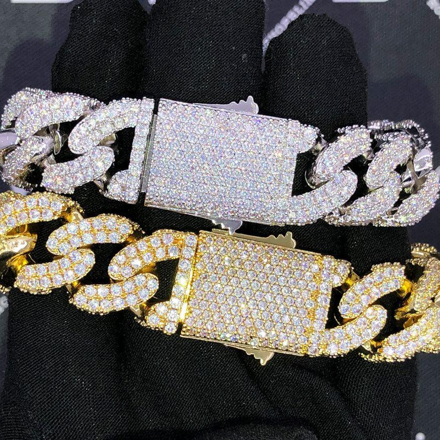 17MM 3D Cuban Link VVS Iced Out Hip Hop Bracelet Yellow Gold 8" HipHopBling