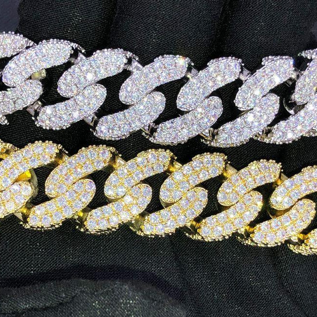17MM 3D Cuban Link VVS Iced Out Hip Hop Bracelet Yellow Gold 8" HipHopBling