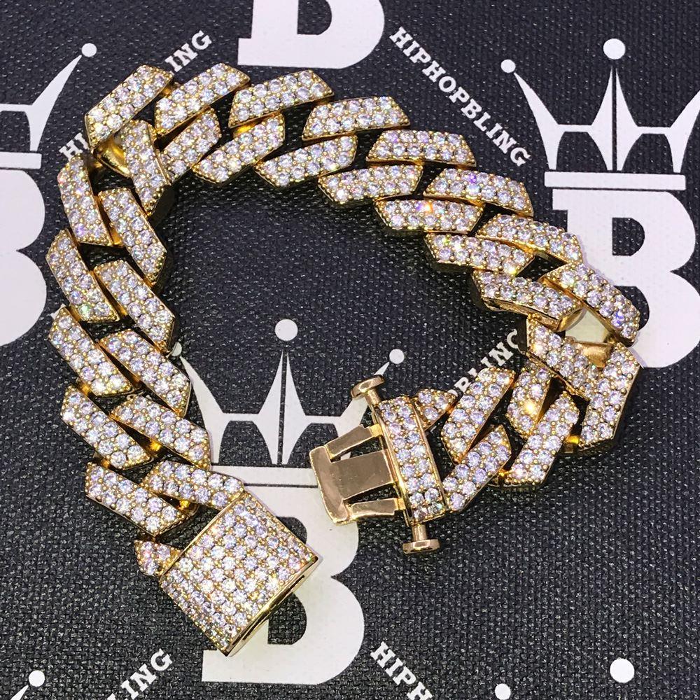 19MM Turkish Cuban Link Iced Out Hip Hop Bracelet Yellow Gold 7" HipHopBling