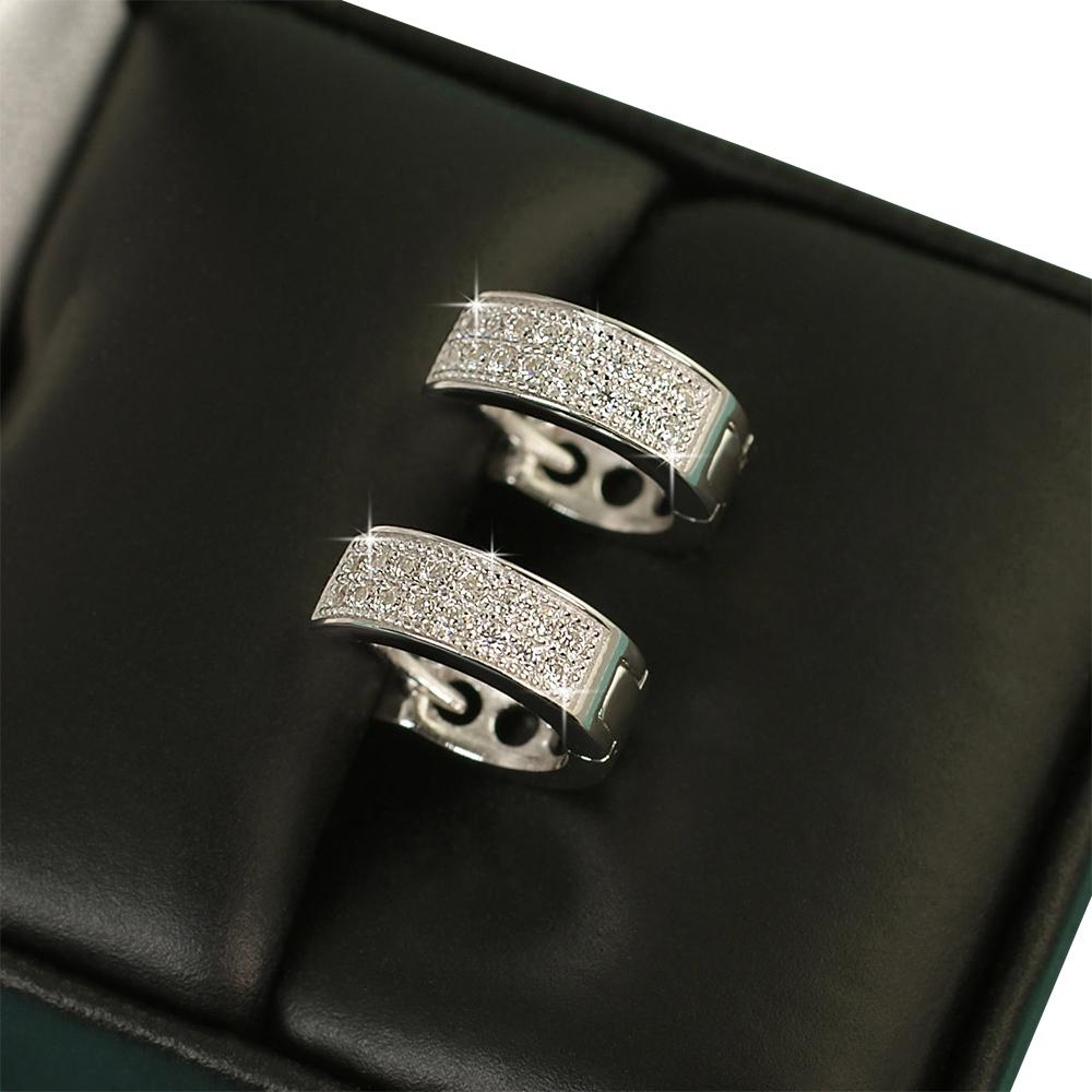 2 Row Hoop VVS Moissanite Earrings .925 Sterling Silver White Gold HipHopBling