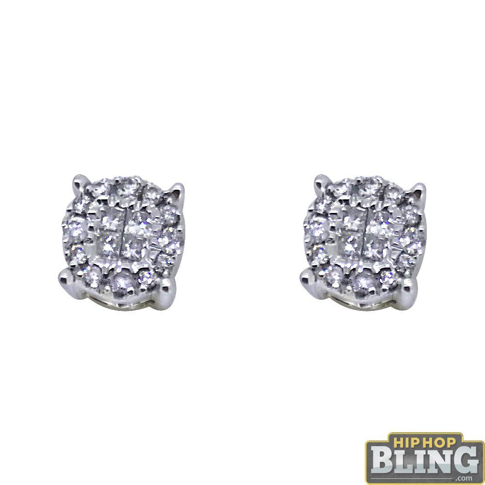 .25cttw Diamond Princess & Round Circle Earrings 14K White Gold HipHopBling