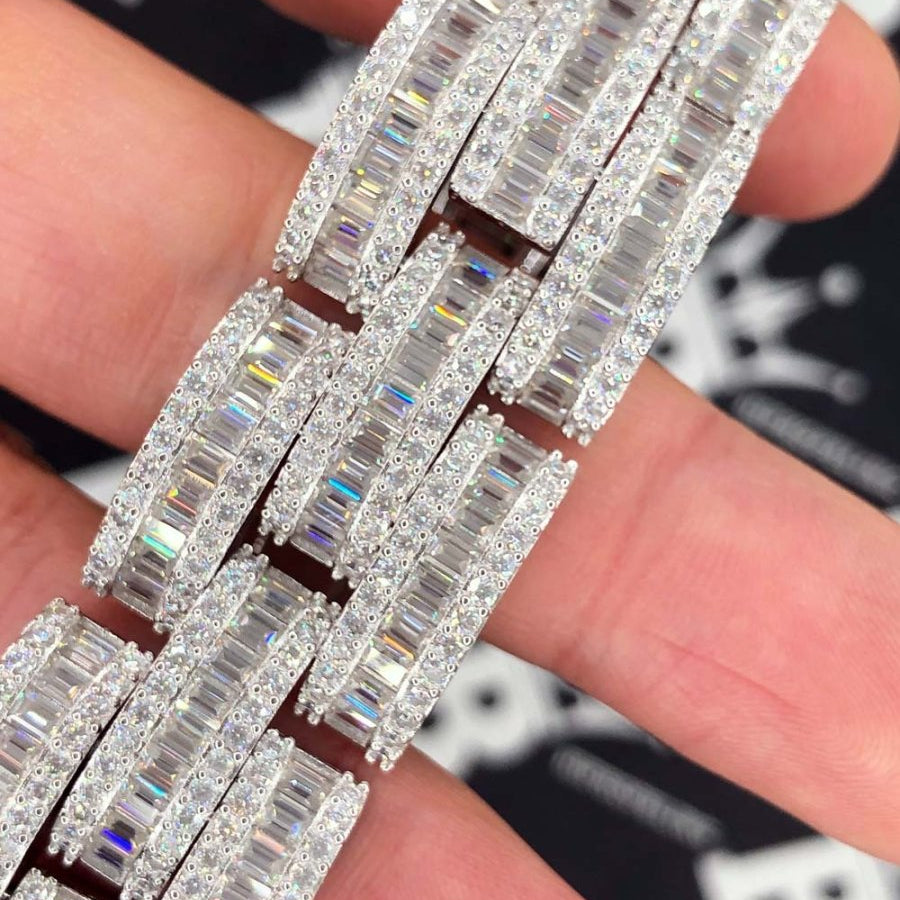 28.20 Carat Baller Baguette Moissanite Iced Out Bracelet .925 Sterling Silver 8" Bracelet HipHopBling
