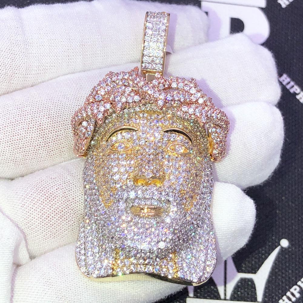 3 Tone Pave Jesus Piece CZ Bling Iced Out Pendant HipHopBling