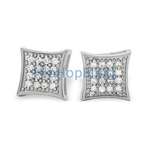 32 Stones Kite CZ Micro Pave Iced Out Earrings .925 Silver HipHopBling