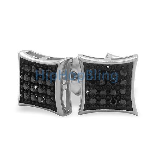 32 Stones Puffed Kite Black CZ Micro Pave Earrings .925 Silver HipHopBling
