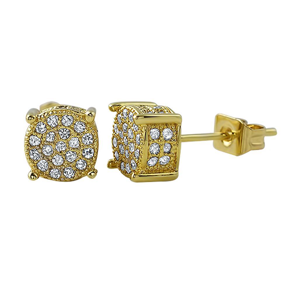 360 Round Gold CZ Micro Pave Bling Earrings HipHopBling