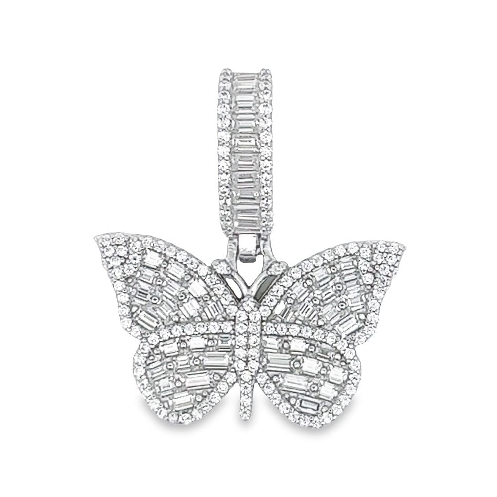 3D Baguette Butterfly VVS Moissanite Pendant 3.37cttw .925 Sterling Silver HipHopBling