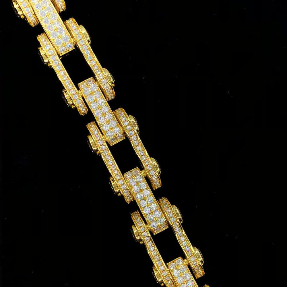 3D Bike Link Bling Bling CZ Iced Out Chain White Gold 18" HipHopBling