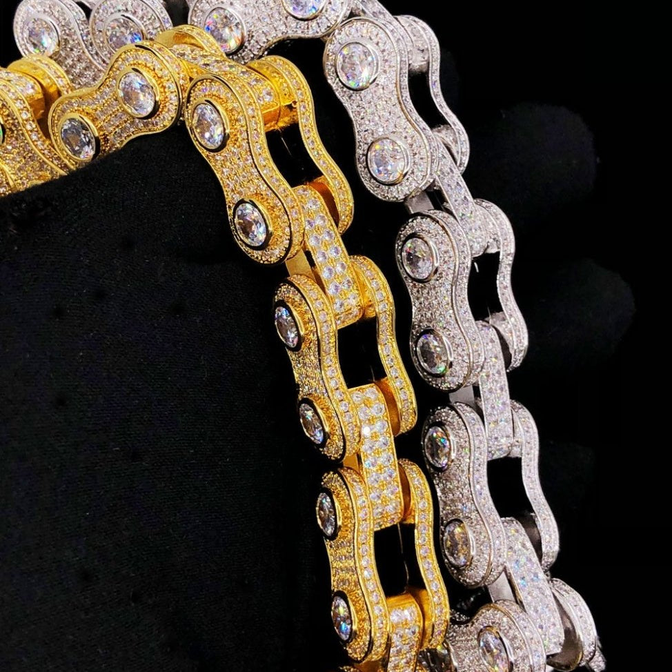 3D Bike Link Bling Bling CZ Iced Out Chain White Gold 18" HipHopBling