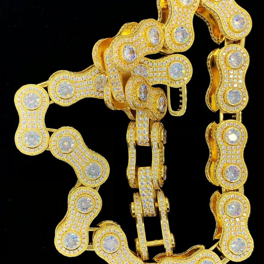 3D Bike Link Bling Bling CZ Iced Out Chain White Gold 18" HipHopBling
