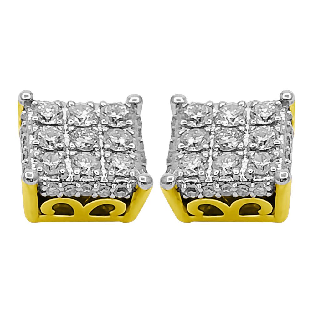 3D Box Diamond Earrings .50cttw 10K Yellow Gold HipHopBling