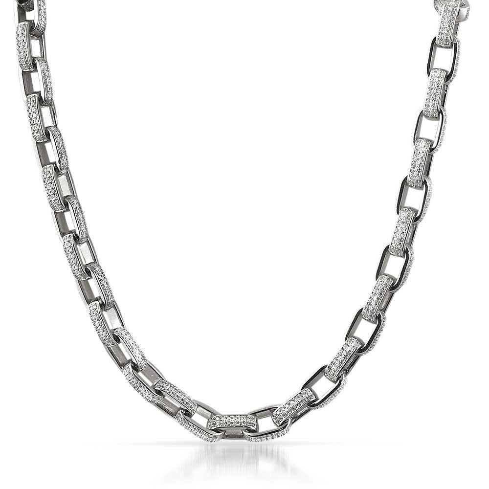3D Box Link Rhodium Hip Hop CZ Bling Bling Chain 16" HipHopBling