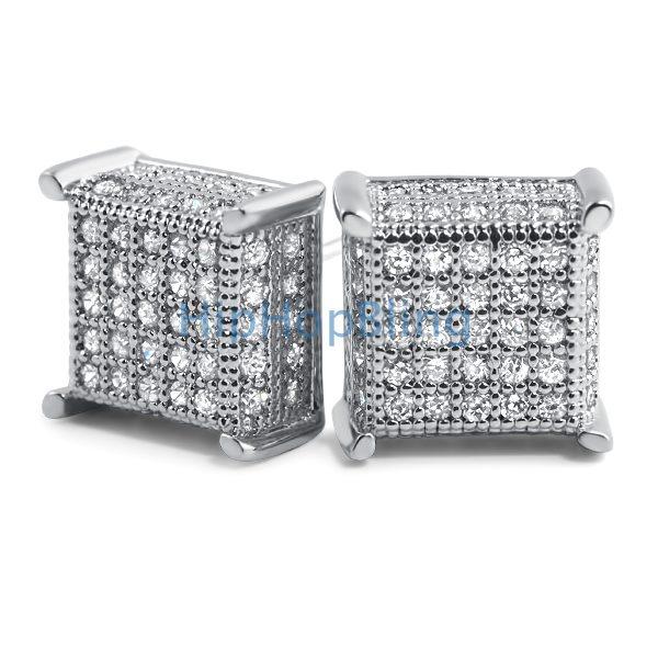 3D Box Micropave CZ Bling Bling Earrings HipHopBling